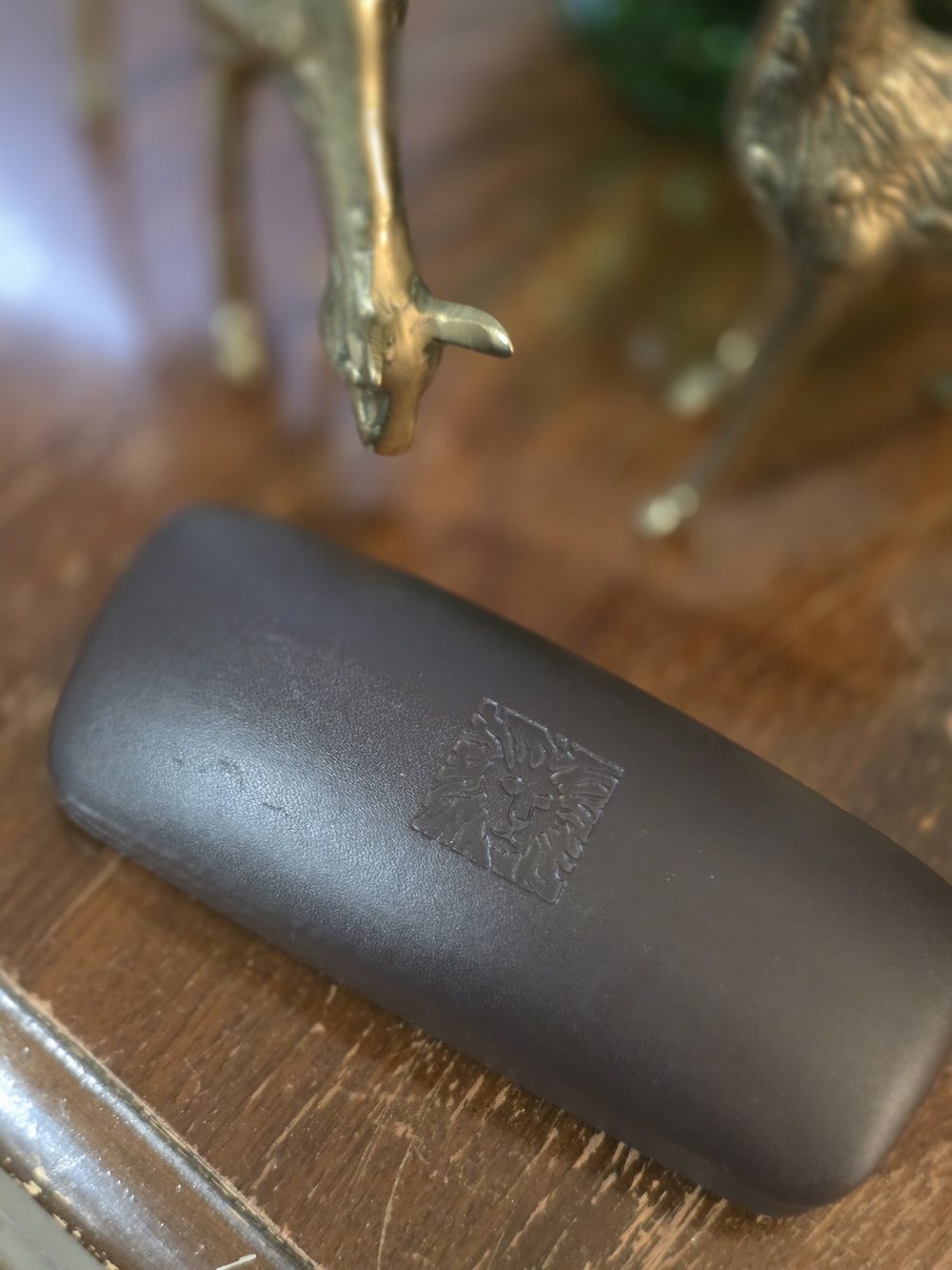 Anne Klein Embossed Lion Logo Brown Glasses Case